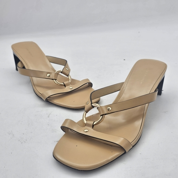 Tory Burch Ring Heel Sandal Leather Block Heel Cantucci Tan Size 8 - Picture 3 of 12